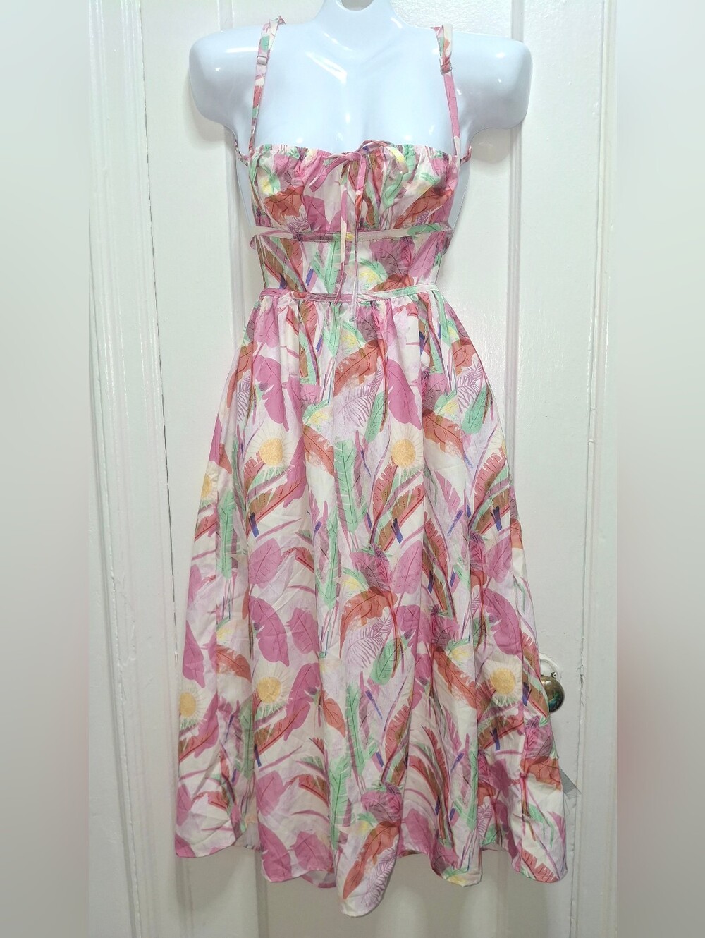 SHEIN X Floral Tropical Midi Dress Open Back Tie Straps Size Medium NWT